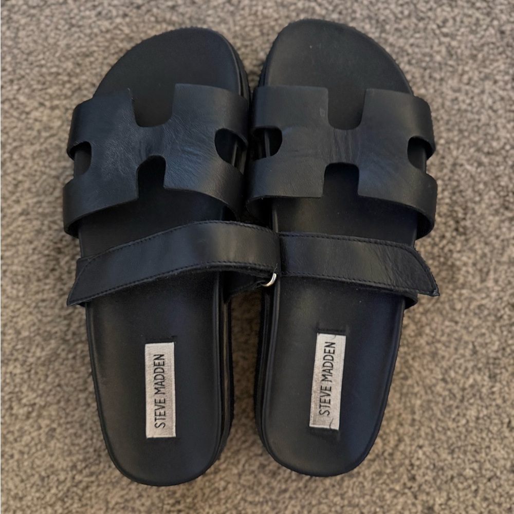 Steve Madden Black Leather Slides